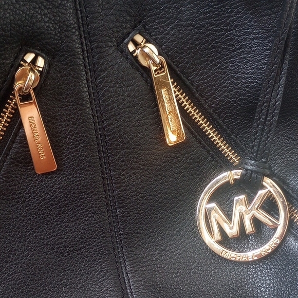 Michael Kors Black and Gold Satchel with Signature Charm - Picture 2 of 6